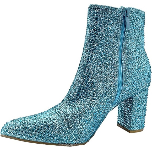 Women Rhinestone Block Chunky Heel Ankle Bootie - Picture 2 of 4